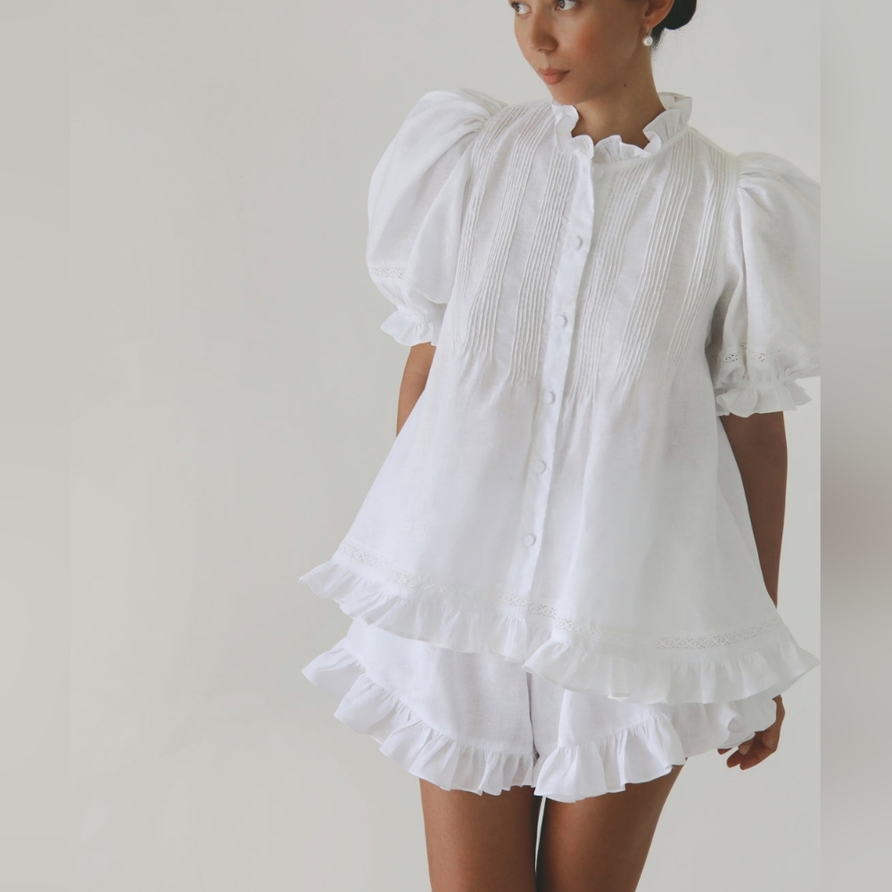 Morton Mac Sanna Pintuck Blouse With Greta Frill Short - Picture 4 of 14